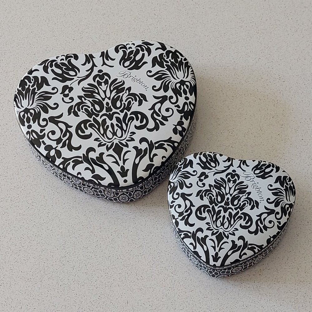 Brighton Black & White Floral Heart-Shaped Tins